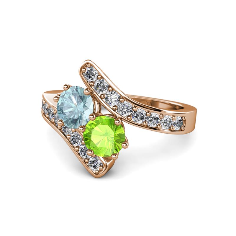 Eleni Aquamarine and Peridot with Side Diamonds Bypass Ring 