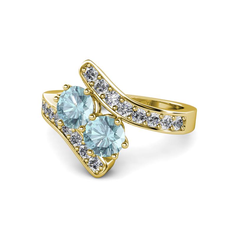 Eleni Aquamarine with Side Diamonds Bypass Ring 