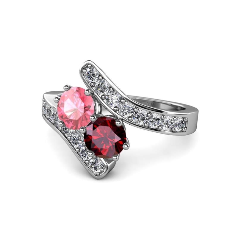Eleni Pink Tourmaline and Ruby with Side Diamonds Bypass Ring 