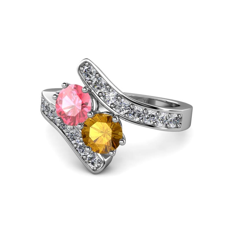 Eleni Pink Tourmaline and Citrine with Side Diamonds Bypass Ring 