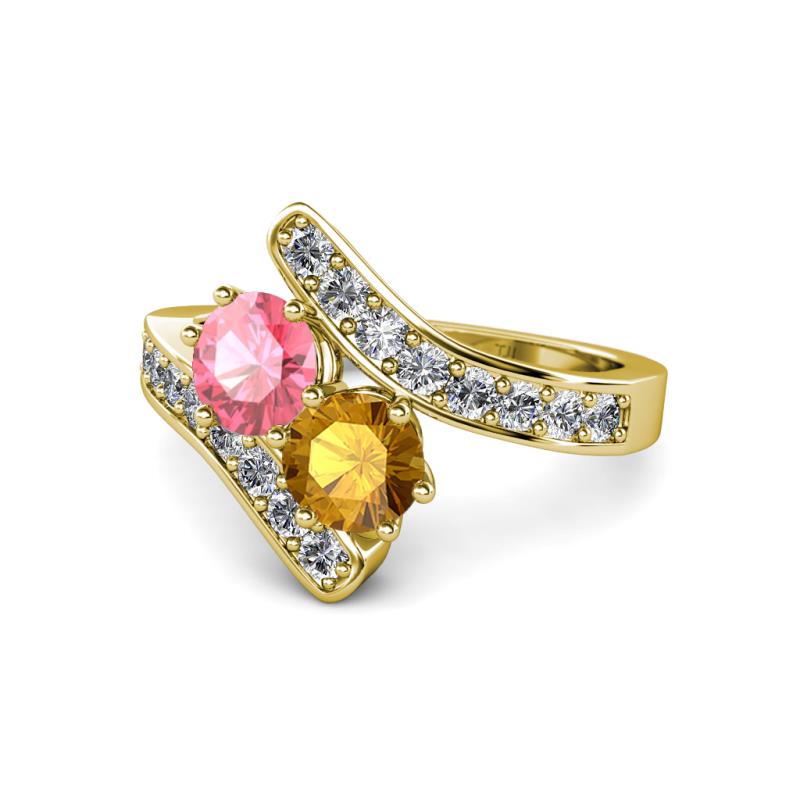 Eleni Pink Tourmaline and Citrine with Side Diamonds Bypass Ring 