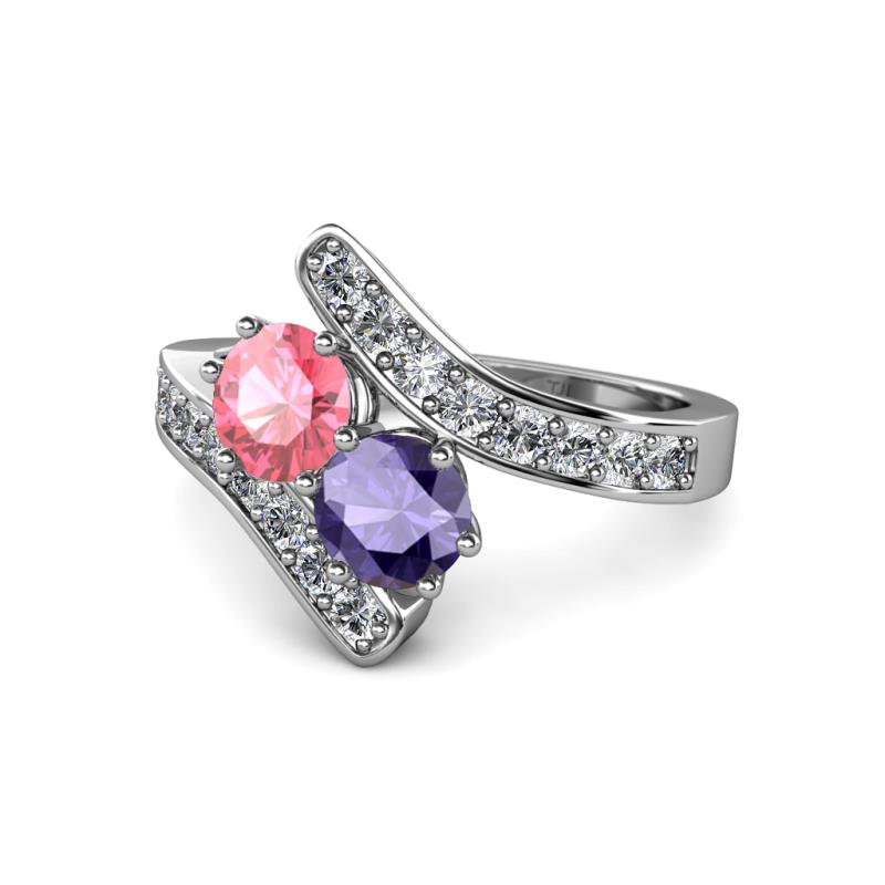 Eleni Pink Tourmaline and Iolite with Side Diamonds Bypass Ring 