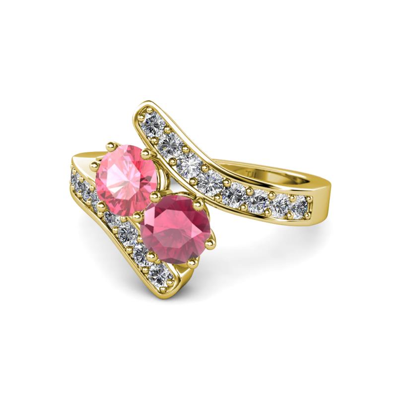 Eleni Pink Tourmaline and Rhodolite Garnet with Side Diamonds Bypass Ring 