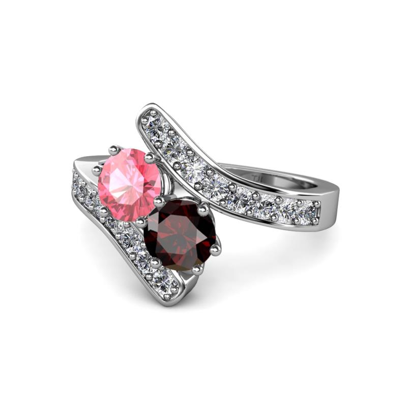 Eleni Pink Tourmaline and Red Garnet with Side Diamonds Bypass Ring 