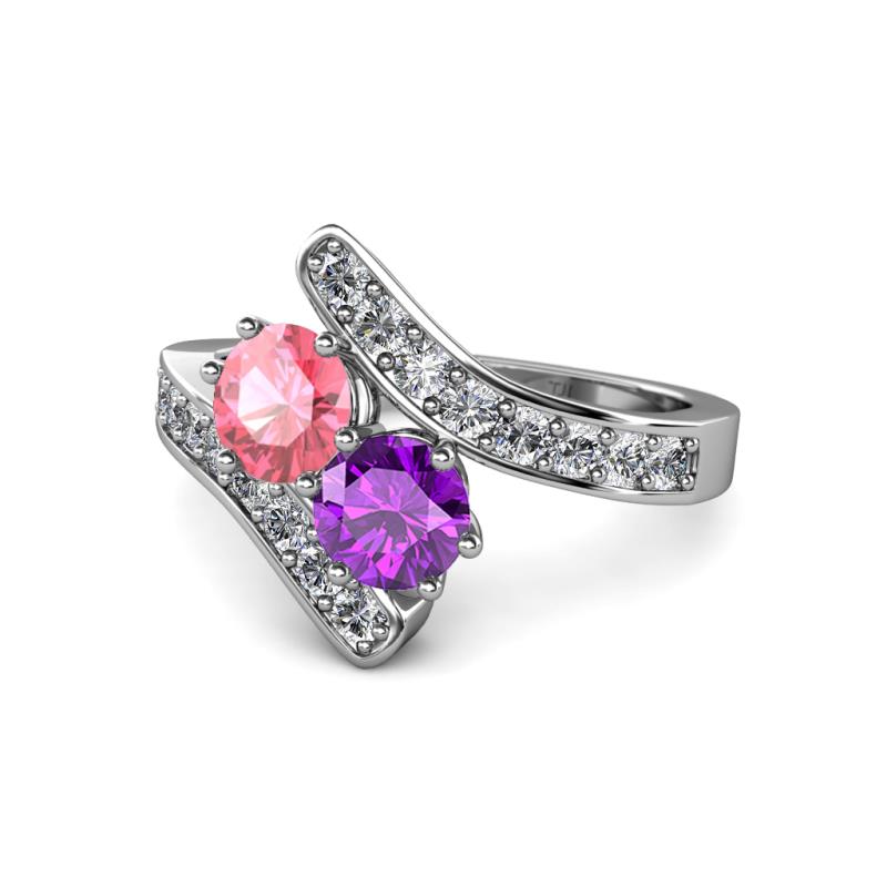 Eleni Pink Tourmaline and Amethyst with Side Diamonds Bypass Ring 