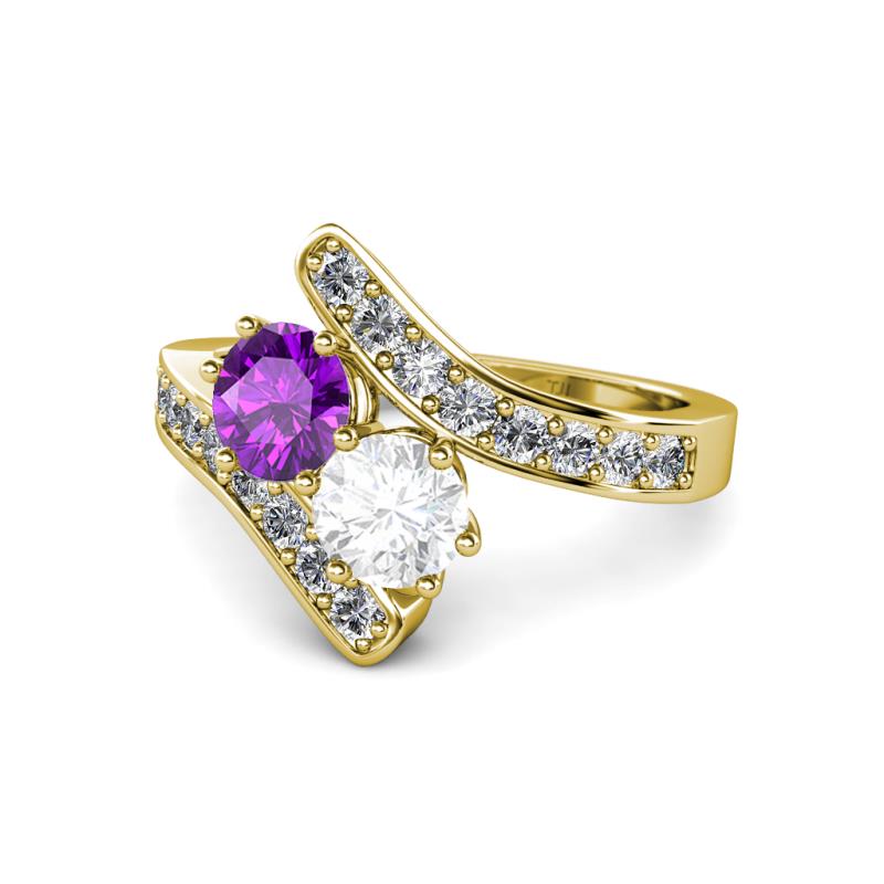 Eleni Amethyst and White Sapphire with Side Diamonds Bypass Ring 