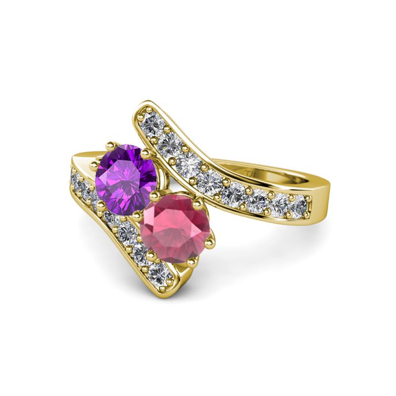 Eleni Amethyst and Rhodolite Garnet with Side Diamonds Bypass Ring 