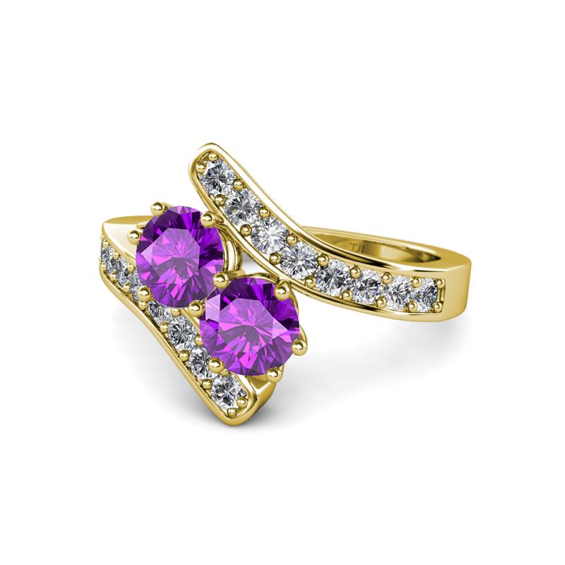 Eleni Amethyst with Side Diamonds Bypass Ring 