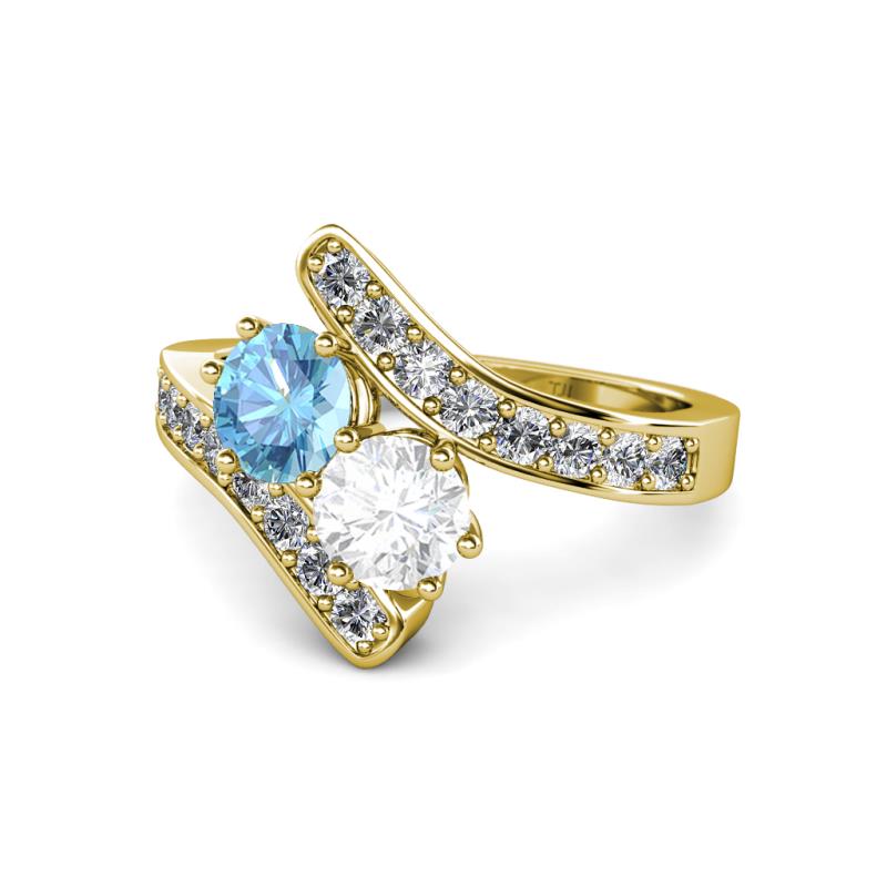 Eleni Blue Topaz and White Sapphire with Side Diamonds Bypass Ring 