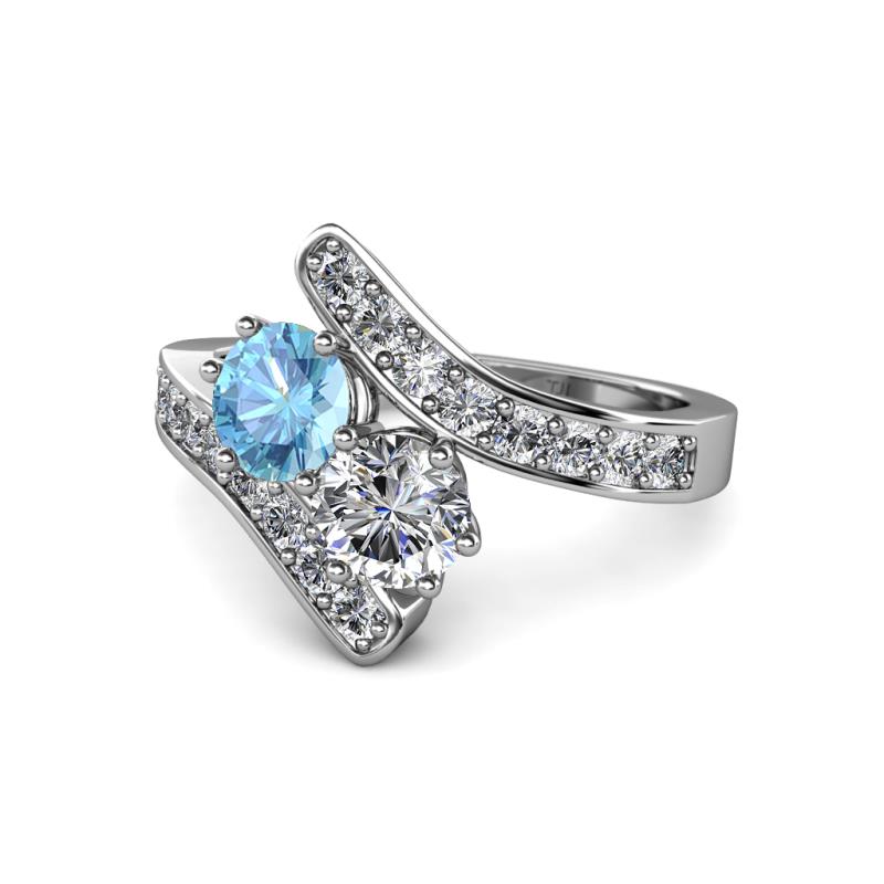 Eleni Blue Topaz and Diamond with Side Diamonds Bypass Ring 