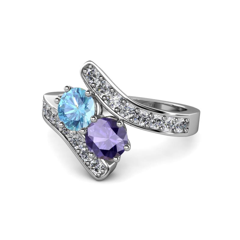 Eleni Blue Topaz and Iolite with Side Diamonds Bypass Ring 