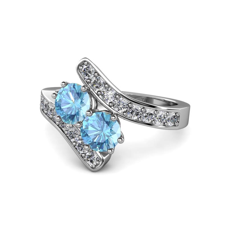 Eleni Blue Topaz with Side Diamonds Bypass Ring 