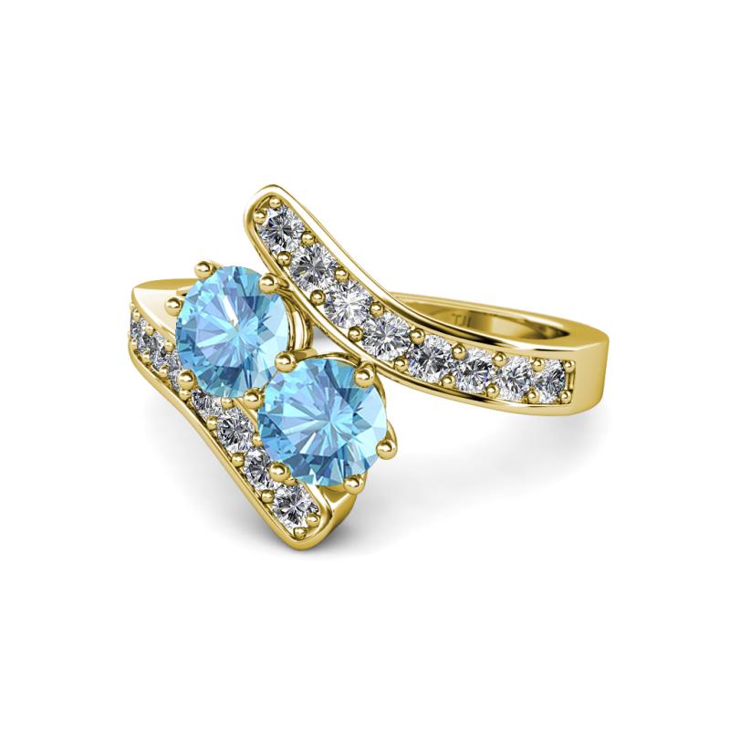 Eleni Blue Topaz with Side Diamonds Bypass Ring 