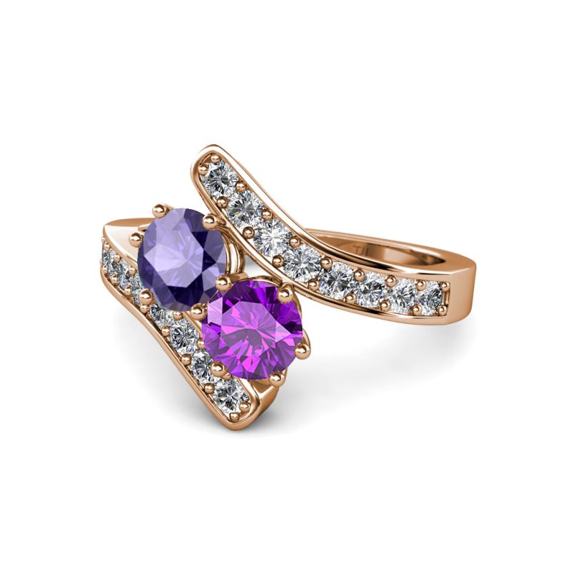 Eleni Iolite and Amethyst with Side Diamonds Bypass Ring 