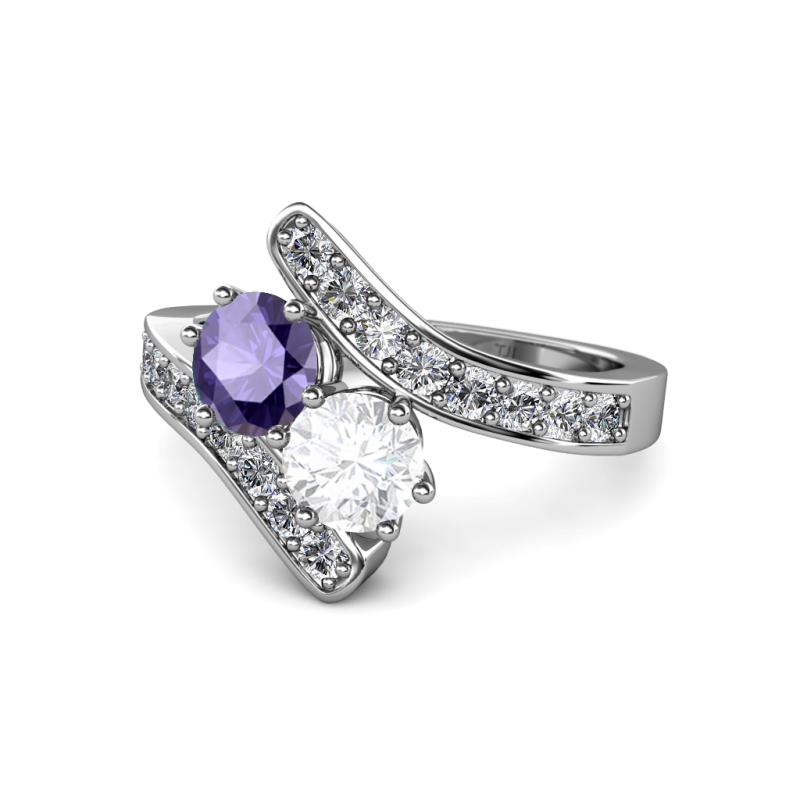 Eleni Iolite and White Sapphire with Side Diamonds Bypass Ring 