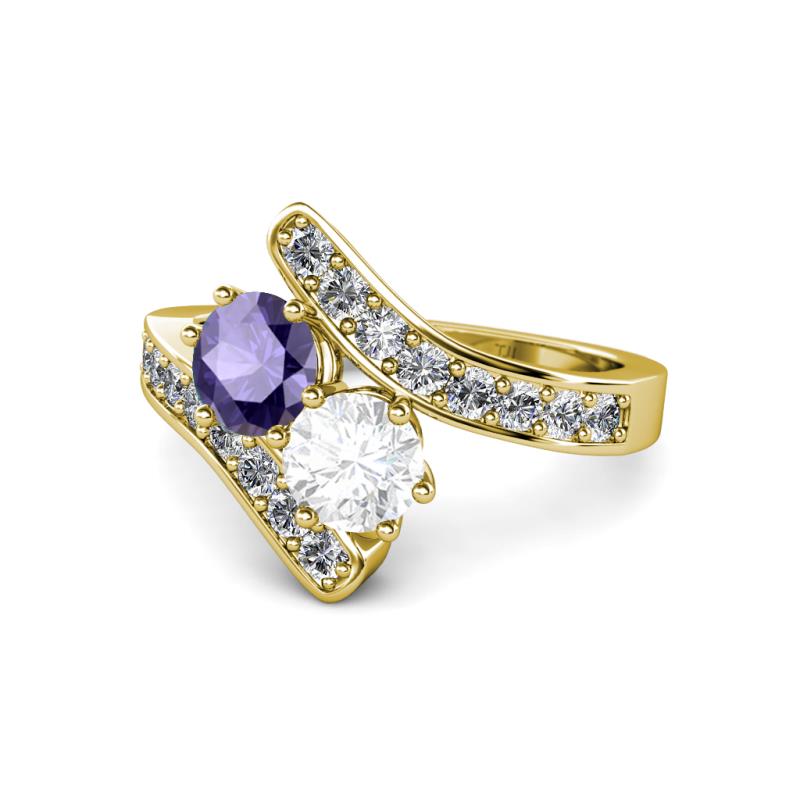 Eleni Iolite and White Sapphire with Side Diamonds Bypass Ring 