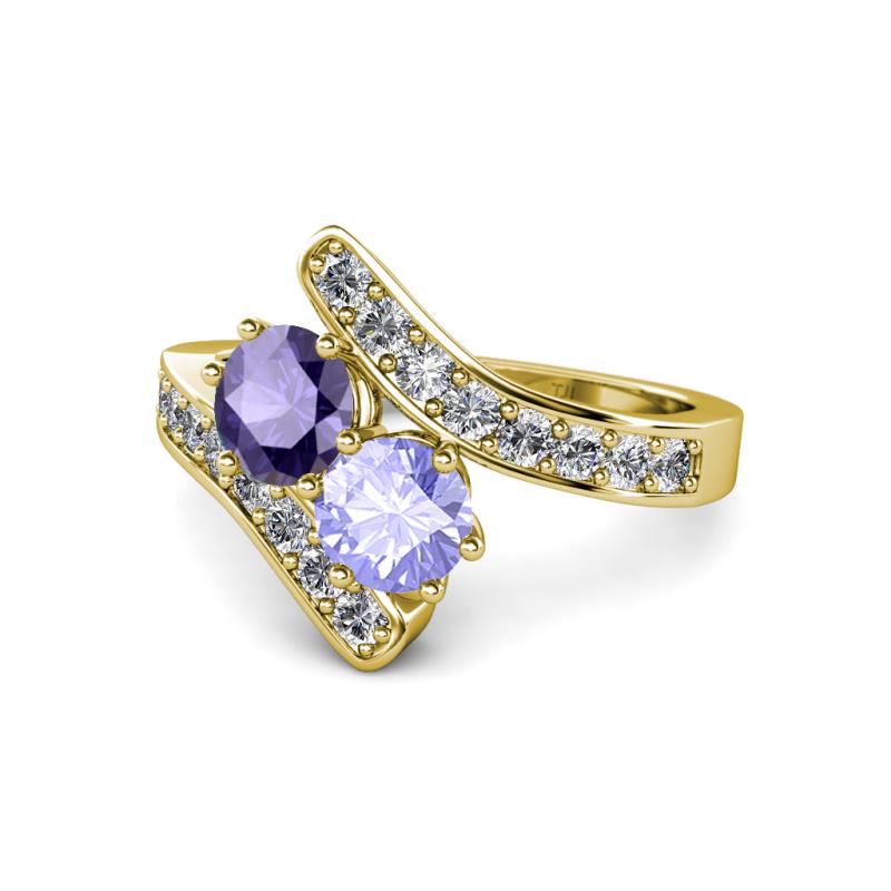 Eleni Iolite and Tanzanite with Side Diamonds Bypass Ring 