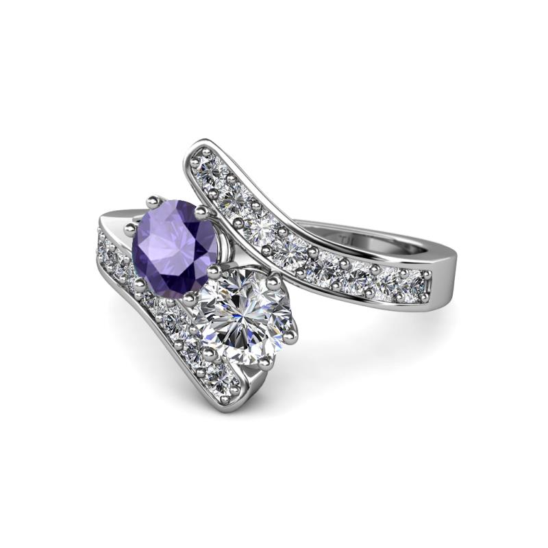 Eleni Iolite and Diamond with Side Diamonds Bypass Ring 