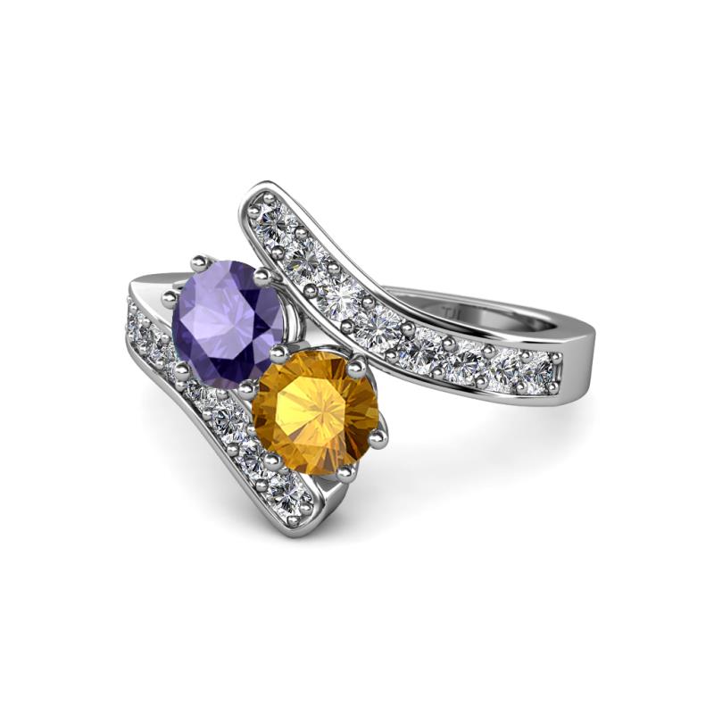 Eleni Iolite and Citrine with Side Diamonds Bypass Ring 