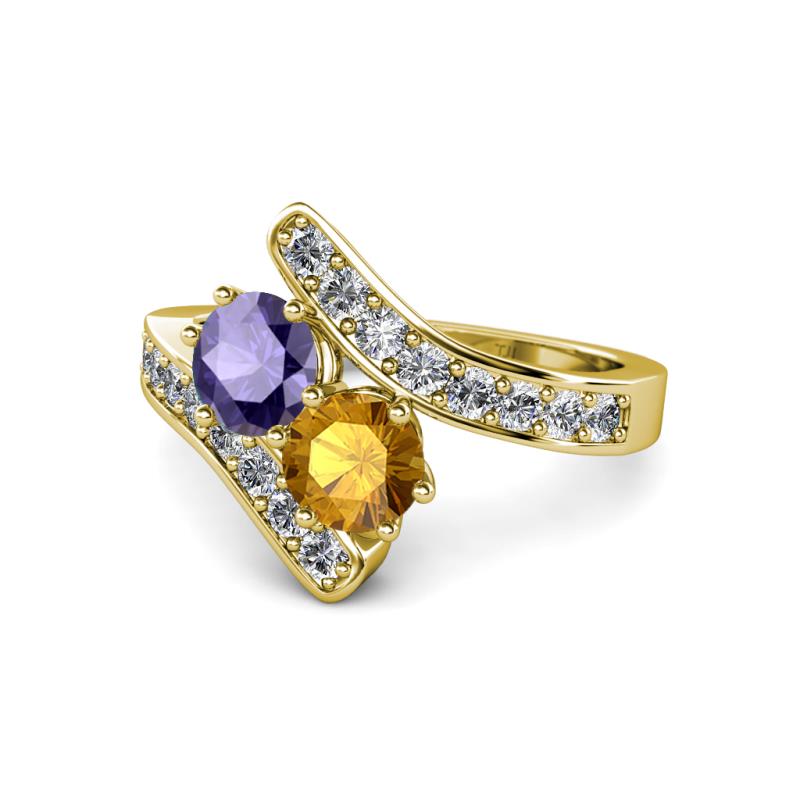 Eleni Iolite and Citrine with Side Diamonds Bypass Ring 