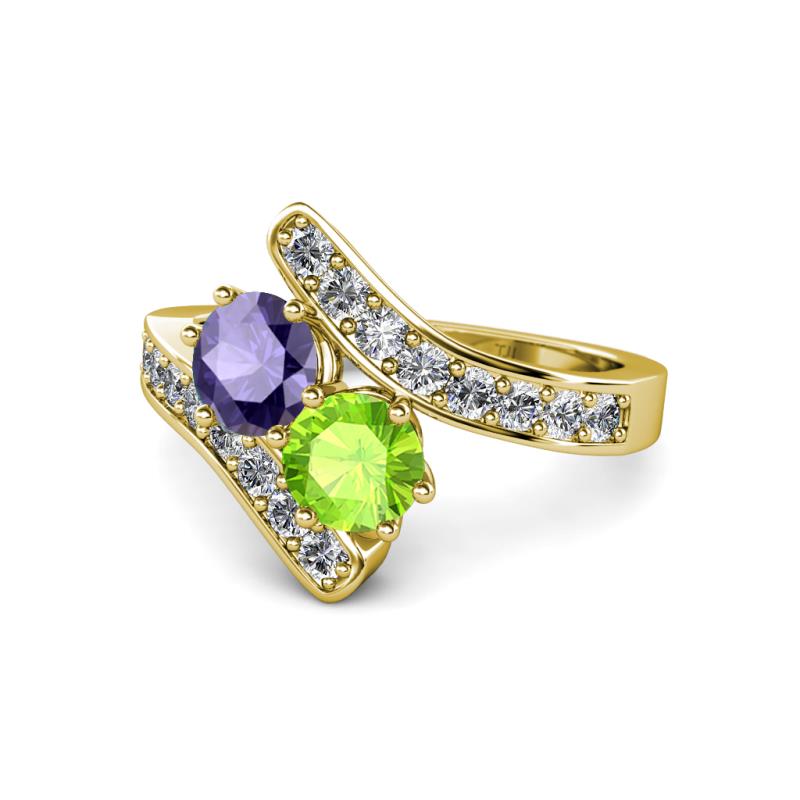 Eleni Iolite and Peridot with Side Diamonds Bypass Ring 