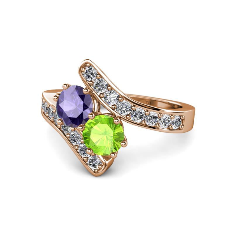 Eleni Iolite and Peridot with Side Diamonds Bypass Ring 