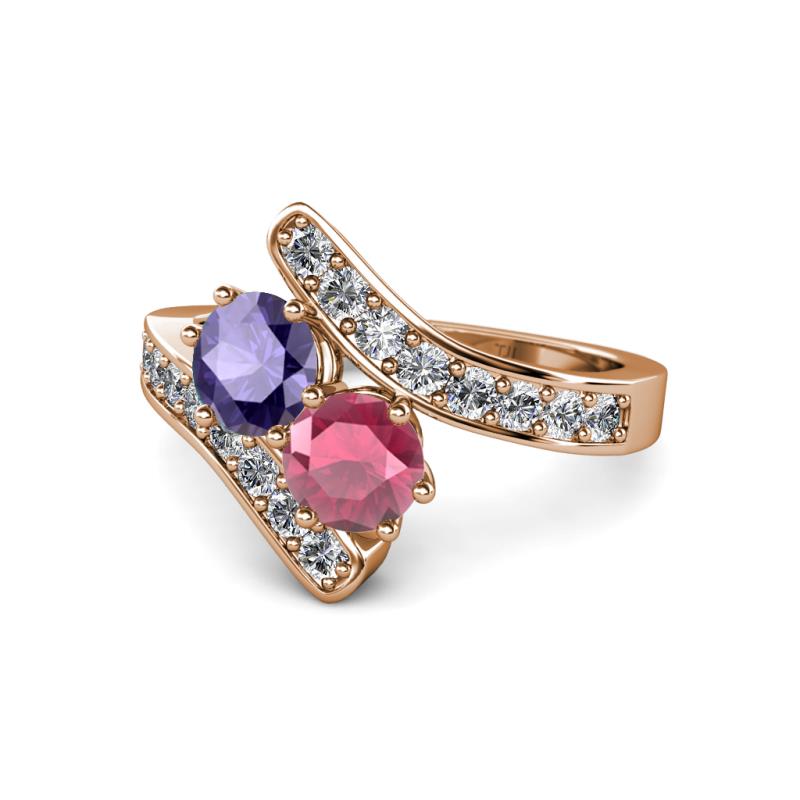 Eleni Iolite and Rhodolite Garnet with Side Diamonds Bypass Ring 