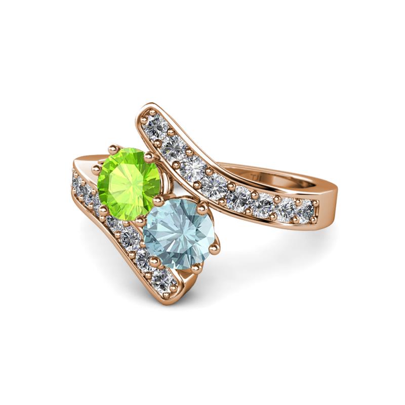 Eleni Peridot and Aquamarine with Side Diamonds Bypass Ring 