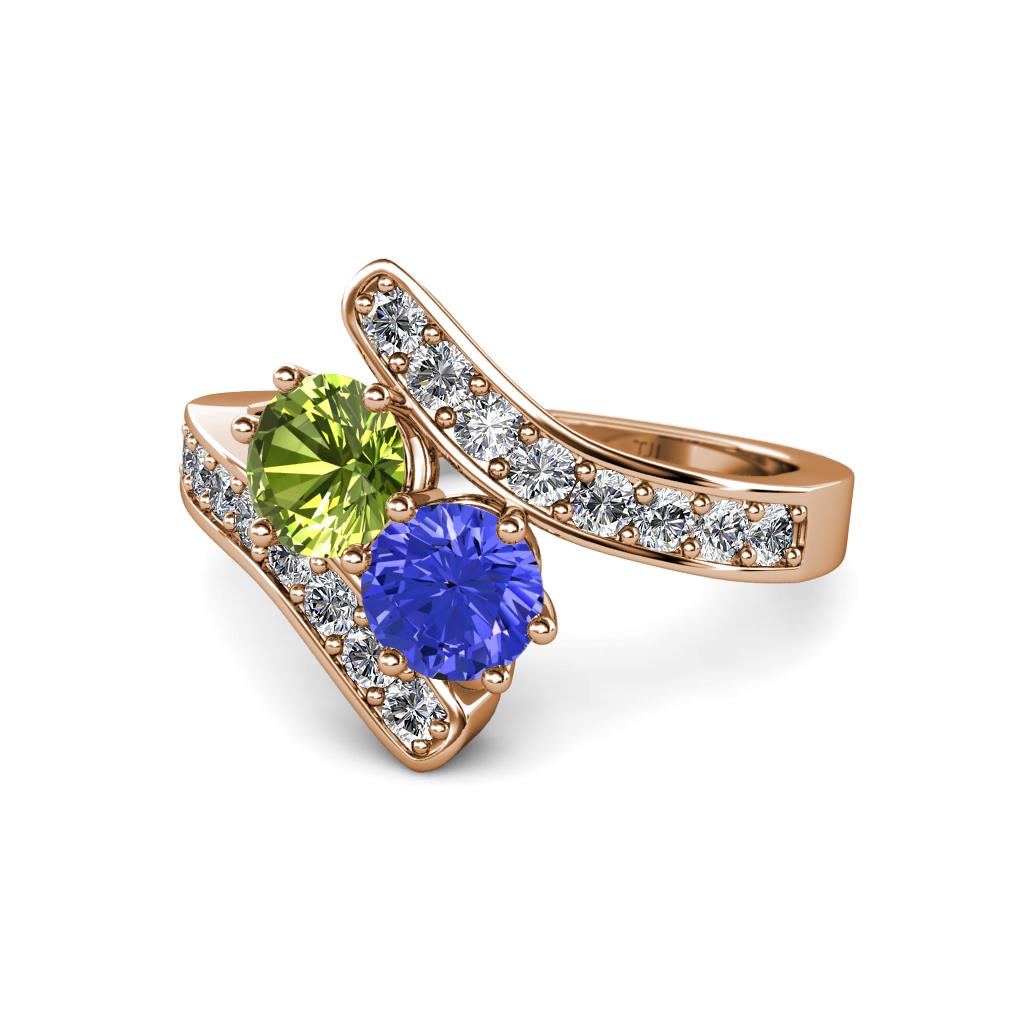 Eleni Peridot and Tanzanite with Side Diamonds Bypass Ring 