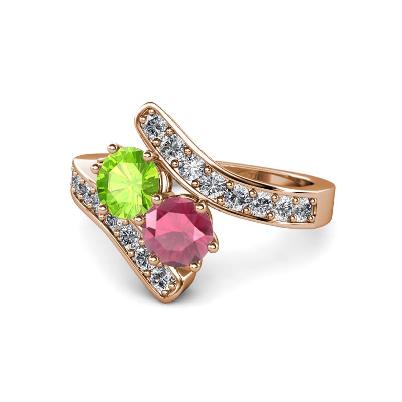 Eleni Peridot and Rhodolite Garnet with Side Diamonds Bypass Ring 