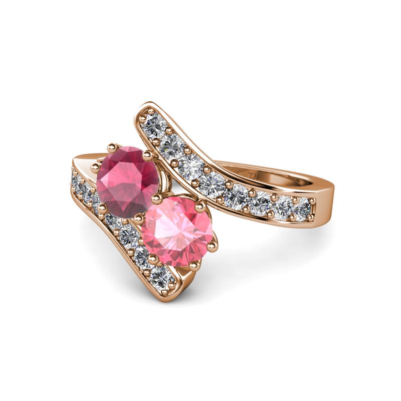 Eleni Rhodolite Garnet and Pink Tourmaline with Side Diamonds Bypass Ring 