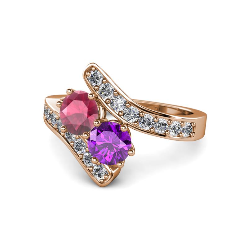 Eleni Rhodolite Garnet and Amethyst with Side Diamonds Bypass Ring 