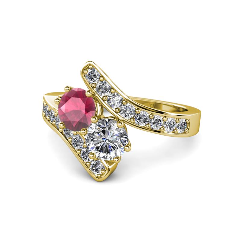 Eleni Rhodolite Garnet and Diamond with Side Diamonds Bypass Ring 