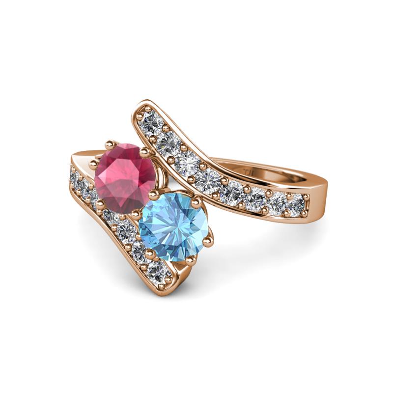 Eleni Rhodolite Garnet and Blue Topaz with Side Diamonds Bypass Ring 