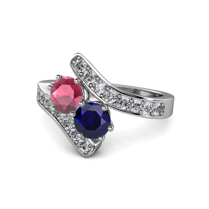 Eleni Rhodolite Garnet and Blue Sapphire with Side Diamonds Bypass Ring 
