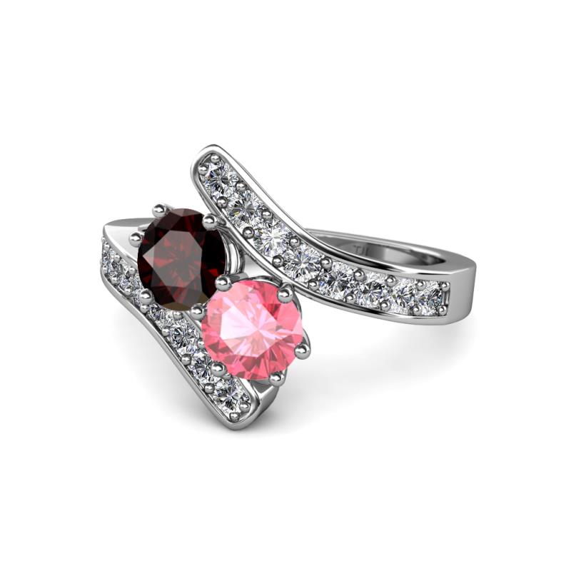 Eleni Red Garnet and Pink Tourmaline with Side Diamonds Bypass Ring 