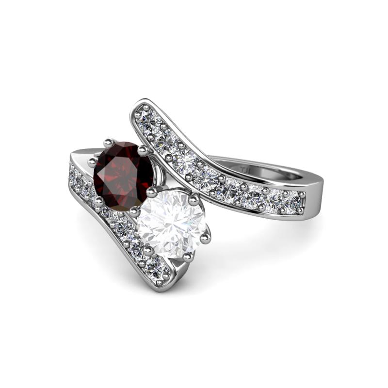 Eleni Red Garnet and White Sapphire with Side Diamonds Bypass Ring 