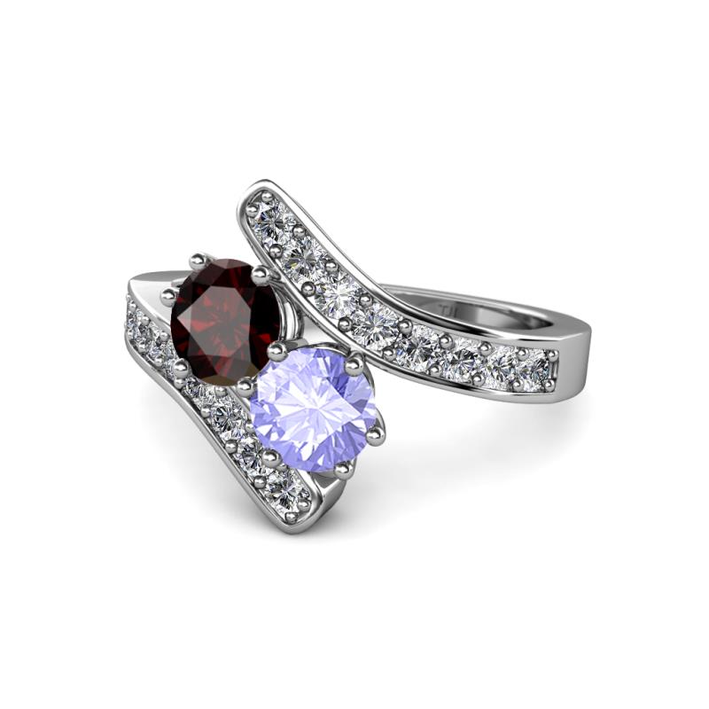 Eleni Red Garnet and Tanzanite with Side Diamonds Bypass Ring 