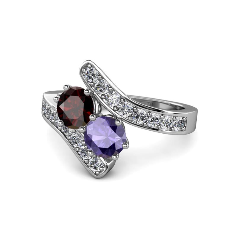 Eleni Red Garnet and Iolite with Side Diamonds Bypass Ring 