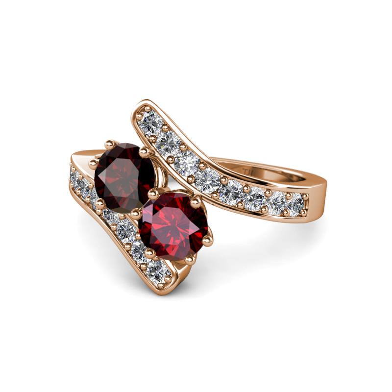 Eleni Red Garnet and Ruby with Side Diamonds Bypass Ring 