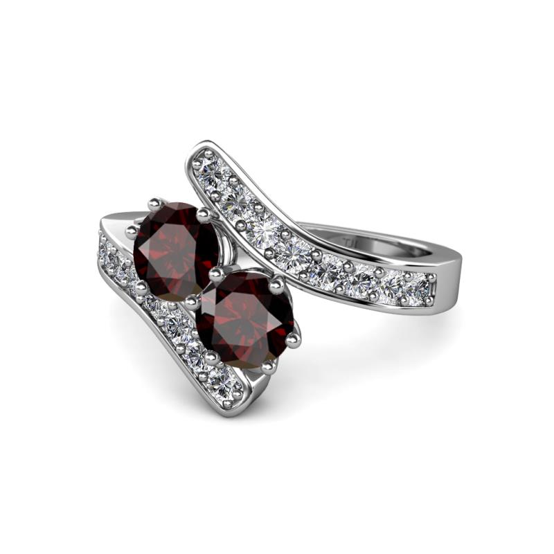 Eleni Red Garnet with Side Diamonds Bypass Ring 
