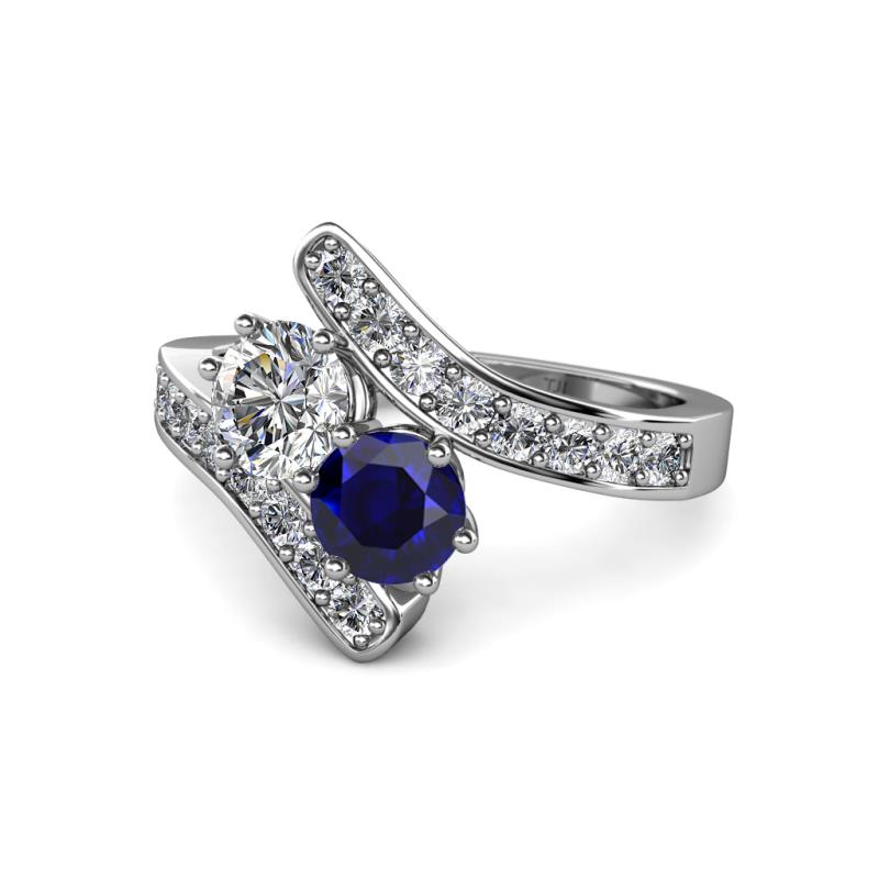 Eleni Diamond and Blue Sapphire with Side Diamonds Bypass Ring 