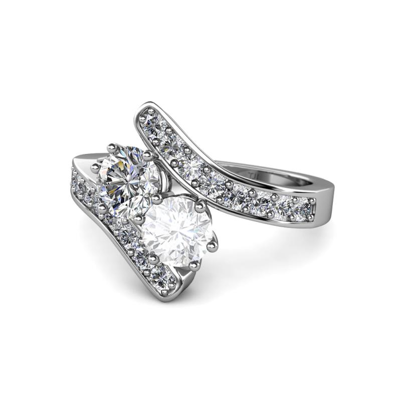 Eleni Diamond and White Sapphire with Side Diamonds Bypass Ring 