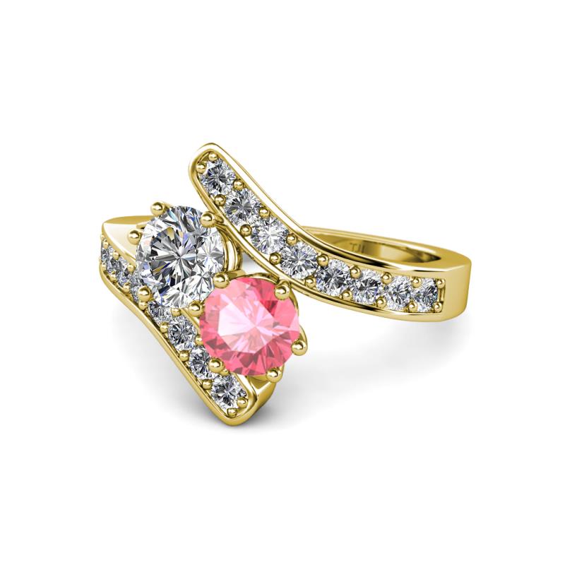 Eleni Diamond and Pink Tourmaline with Side Diamonds Bypass Ring 