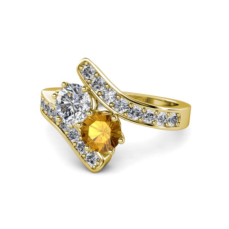 Eleni Diamond and Citrine with Side Diamonds Bypass Ring 
