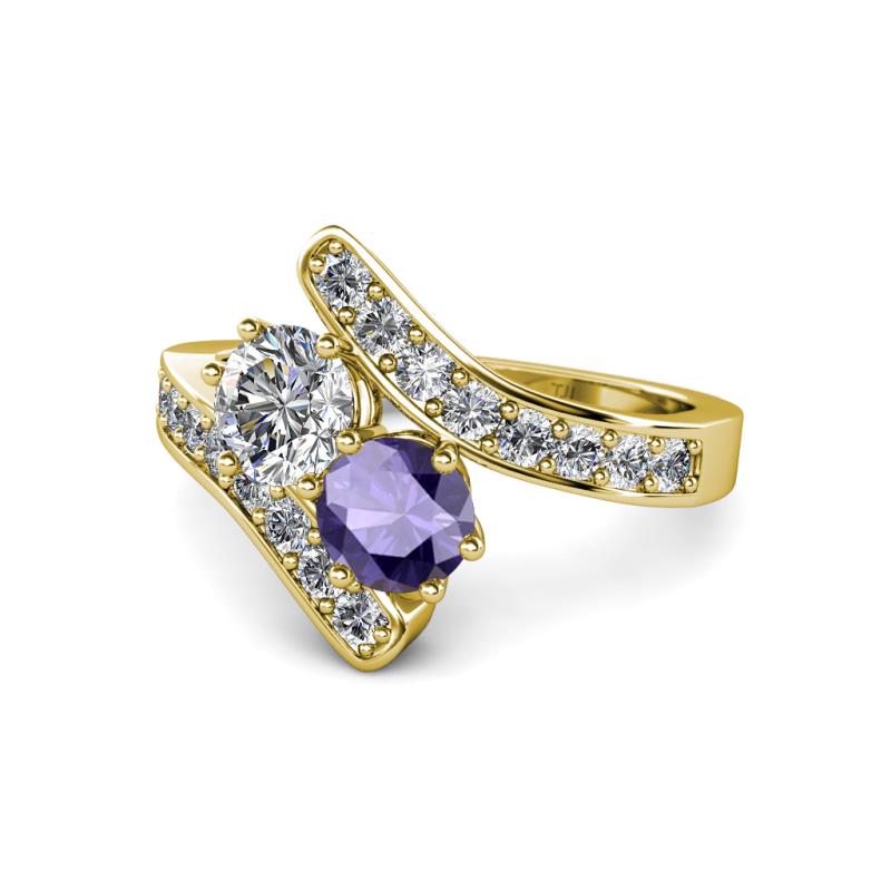 Eleni Diamond and Iolite with Side Diamonds Bypass Ring 