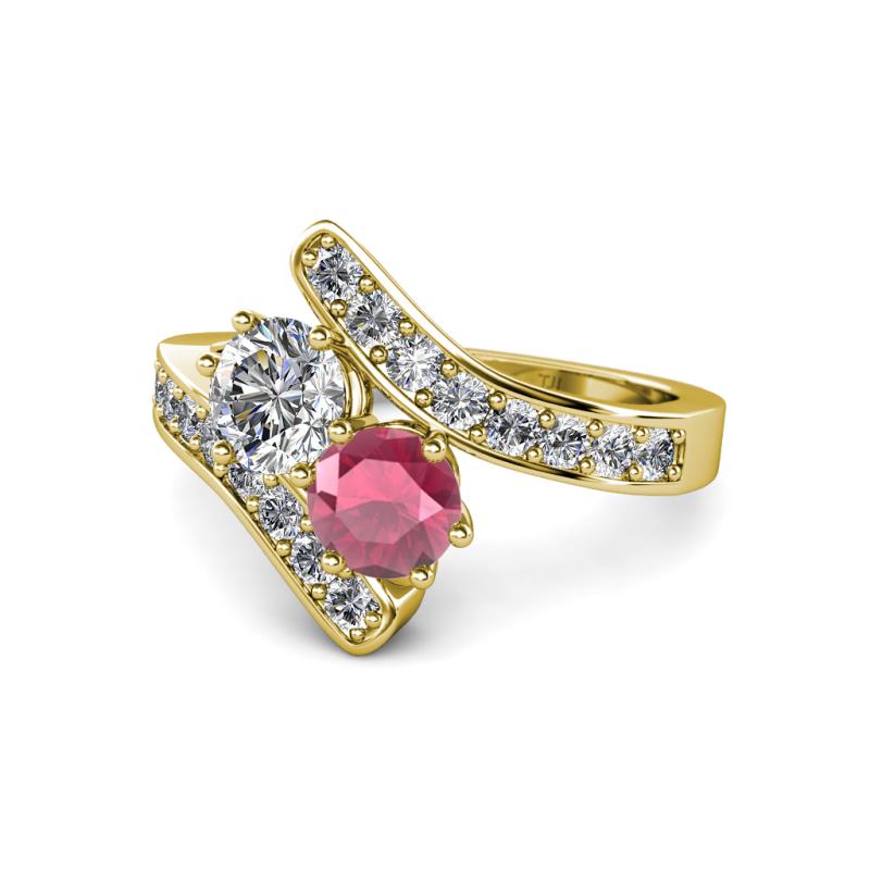 Eleni Diamond and Rhodolite Garnet with Side Diamonds Bypass Ring 