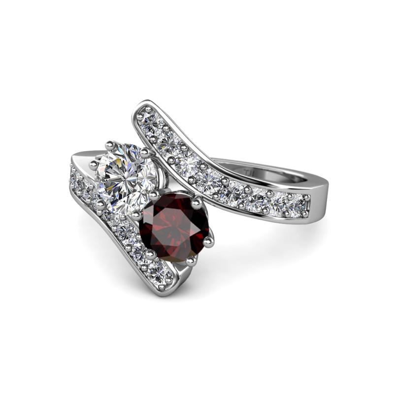 Eleni Diamond and Red Garnet with Side Diamonds Bypass Ring 
