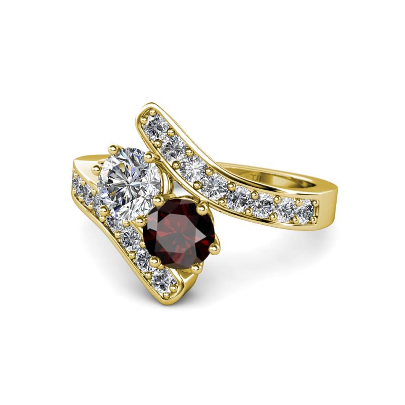 Eleni Diamond and Red Garnet with Side Diamonds Bypass Ring 