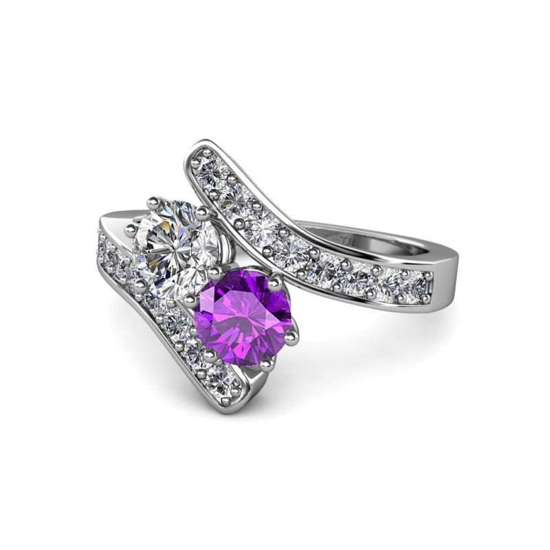 Eleni Diamond and Amethyst with Side Diamonds Bypass Ring 